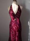 Vintage Deep V Neck Burgundy Velvet Long Prom Dress HZ1022