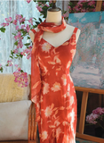 Beautiful Character Print Oil Painting Strapless Chiffon Mermaid Prom Dress HZ1022