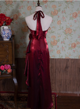 Light Luxury Retro Halterneck Sleeveless Three-dimensional Flower Backless Long Prom Dress HZ1022