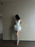 Cute White Strapless V Neck Lace Trim Mini Birthday Party Homecoming Dress HZ1022