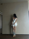 Cute White Strapless V Neck Lace Trim Mini Birthday Party Homecoming Dress HZ1022
