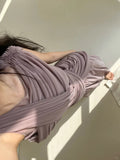 Elegant And Lazy Purple Swing Collar High Slit Chiffon Irregular Prom Dress HZ1022