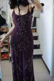 Elegant Purple U-neck Chiffon Beaded Spaghetti Strap Prom Dress HZ1022