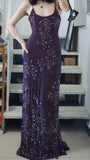 Elegant Purple U-neck Chiffon Beaded Spaghetti Strap Prom Dress HZ1022