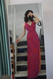 Beautiful Pink Backless Halter Neck High Slit V-neck Prom Dress HZ1022