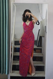 Beautiful Pink Backless Halter Neck High Slit V-neck Prom Dress HZ1022