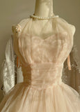 Cute Pink Halter Neck Sleeveless Tulle Puff Prom Dress HZ1022