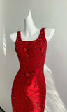 Stunning Red Square Neck Sleeveless Beaded Mermaid Prom Dress HZ1022