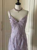 Elegant V-neck Purple Sequin Spaghetti Strap Mini Homecoming Dress HZ1022