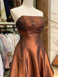 Vintage Beaded Strapless Satin Flower Bud Skirt Homecoming Dress HZ1022