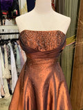 Vintage Beaded Strapless Satin Flower Bud Skirt Homecoming Dress HZ1022