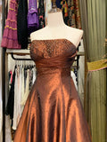 Vintage Beaded Strapless Satin Flower Bud Skirt Homecoming Dress HZ1022