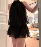 Simple Black Turtleneck Off-The-Shoulder Chiffon Mini Homecoming Dress HZ1022