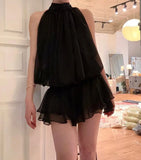 Simple Black Turtleneck Off-The-Shoulder Chiffon Mini Homecoming Dress HZ1022