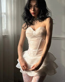 Chic White Tube Top With Glitter Petal Skirt 17th Birthday Homecoming Dress HZ1022