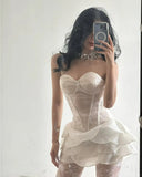 Chic White Tube Top With Glitter Petal Skirt 17th Birthday Homecoming Dress HZ1022