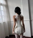 Cute Halter Neck 3D Flower Beaded Mini Homecoming Dress HZ1022