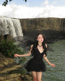 Sexy Black Spaghetti Strap V Neck Puff Mini 20th Birthday Homecoming Dress HZ1022