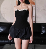 Cute Black Strapless Bow Satin Mini 17th Birthday Homecoming Dress HZ1022