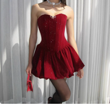 Sparkling Strapless Black Sequined Princess Mini 17th Birthday Homecoming Dress HZ1022