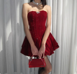 Sparkling Strapless Black Sequined Princess Mini 17th Birthday Homecoming Dress HZ1022