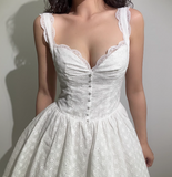 Sweet Lace Edge Hollow Embroidery V-neck White Puffy Homecoming Dress HZ1022