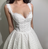 Sweet Lace Edge Hollow Embroidery V-neck White Puffy Homecoming Dress HZ1022