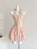 Cute Pink Polka Dot Halter Neck A-Line Mini 16th Birthday Homecoming Dress HZ1022