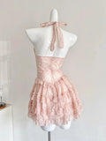 Cute Pink Polka Dot Halter Neck A-Line Mini 16th Birthday Homecoming Dress HZ1022