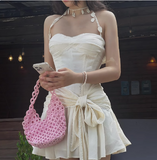 Pure Desire Style One Shoulder Halter Neck Tube Top Pleated Bow a-line 19th Birthday Homecoming Dress HZ1022