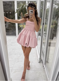 Cute Sweet Pink Pleated Sling Puffy Bud 17th Birthday Homecoming Dress HZ1022