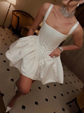 French Style White Fluffy Bud Sling 17th Birthday Homecoming Dress HZ1022