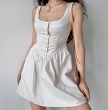 Retro Palace Style White Bud Buttoned Square Collar Sleeveless A-line Homecoming Dress HZ1022