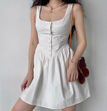Retro Palace Style White Bud Buttoned Square Collar Sleeveless A-line Homecoming Dress HZ1022