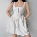 Retro Palace Style White Bud Buttoned Square Collar Sleeveless A-line Homecoming Dress HZ1022