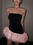 Retro Contrast Color Stitching Tube Top Flower Bud Mini 17th Birthday Homecoming Dress HZ1022