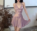 Cute Shiny Glossy Halter Neck Slim Fit A-line 19th Birthday Homecoming Dress HZ1022