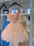 Shiny Pink Beaded Sling Petal Skirt Princess 17th Birthday Homecoming Dress HZ1022