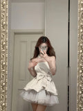 Cute White Strapless Bow Satin Tulle Mini 17th Birthday Homecoming Dress HZ1022