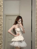 Cute White Strapless Bow Satin Tulle Mini 17th Birthday Homecoming Dress HZ1022