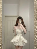 Sweet Tube Top Bow Lace Waist Mini 17th Birthday Homecoming Dress HZ1022