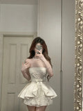 Sweet Tube Top Bow Lace Waist Mini 17th Birthday Homecoming Dress HZ1022