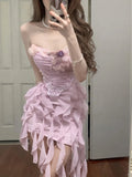 Sweet Pink Strapless Chiffon Bodycon Jellyfish Skirt Homecoming Dress HZ1022