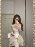 Cute Lace Pearl Bow Strapless A-Line Mini 17th Birthday Homecoming Dress HZ1022