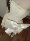 Cute Lace Pearl Bow Strapless A-Line Mini 17th Birthday Homecoming Dress HZ1022