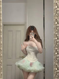 Fresh Green Tulle Herringbone Bustier Mini Homecoming Dress HZ1022