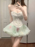 Fresh Green Tulle Herringbone Bustier Mini Homecoming Dress HZ1022