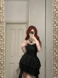 Shiny Black Spaghetti Strap Sequined Tulle Irregular Skirt 17th Birthday Homecoming Dress HZ1022
