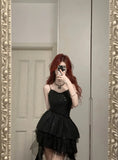 Shiny Black Spaghetti Strap Sequined Tulle Irregular Skirt 17th Birthday Homecoming Dress HZ1022