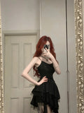 Shiny Black Spaghetti Strap Sequined Tulle Irregular Skirt 17th Birthday Homecoming Dress HZ1022